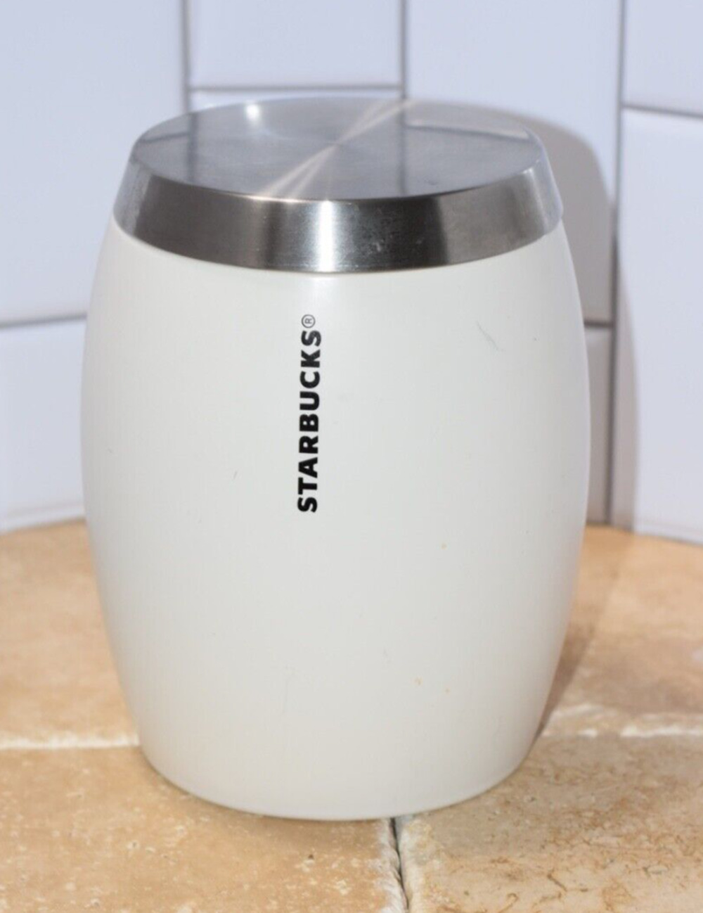 Starbucks Coffee Tea Cookie Canister Jar Ceramic 2011 Stainless Steel Lid